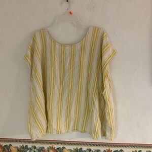 Torrid Linen Striped Crop Open Criss Cross Back Top, 2/2X, Yellow/White